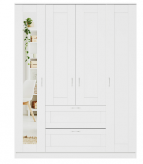 Шкаф четырехдверный Сириус с 1 зеркалом и 2 ящиками белый в Искитиме - iskitim.katalogmebeli.com | фото