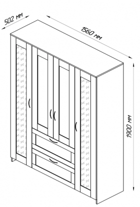 Шкаф четырехдверный Сириус с 1 зеркалом и 2 ящиками белый в Искитиме - iskitim.katalogmebeli.com | фото 2