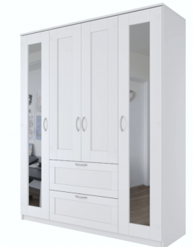 Шкаф четырехдверный Сириус с 2 зеркалами и 2 ящиками белый в Искитиме - iskitim.katalogmebeli.com | фото
