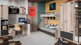 Шкаф для одежды комбинированный «Окланд» (Фон Черный/Дуб Делано) в Искитиме - iskitim.katalogmebeli.com | фото 4