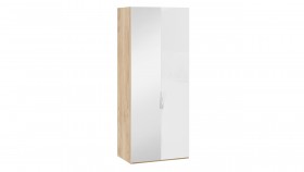 Шкаф для одежды с 1 глухой и 1 зеркальной дверями левый «Эмбер» Яблоня Беллуно/Белый глянец в Искитиме - iskitim.katalogmebeli.com | фото