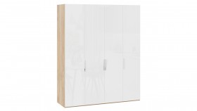 Шкаф для одежды с 4 глухими дверями «Эмбер» Яблоня Беллуно/Белый глянец в Искитиме - iskitim.katalogmebeli.com | фото