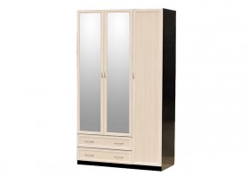 Шкаф для платья и белья 3-х дверный с профилем МДФ с 2 малыми зеркалами Венге/Дуб выбеленный в Искитиме - iskitim.katalogmebeli.com | фото