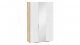 Шкаф комбинированный с 2 глухими и 1 зеркальной дверями правый «Эмбер» Яблоня Беллуно/Белый глянец в Искитиме - iskitim.katalogmebeli.com | фото