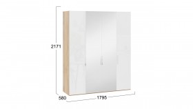 Шкаф комбинированный с 2 глухими и 2 зеркальными дверями «Эмбер» Яблоня Беллуно/Белый глянец в Искитиме - iskitim.katalogmebeli.com | фото 2