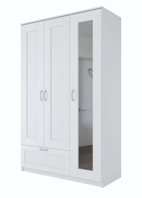 Шкаф трехдверный Сириус с зеркалом и 1 ящиком белый в Искитиме - iskitim.katalogmebeli.com | фото 1