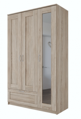 Шкаф трехдверный Сириус с зеркалом и 1 ящиком дуб сонома в Искитиме - iskitim.katalogmebeli.com | фото