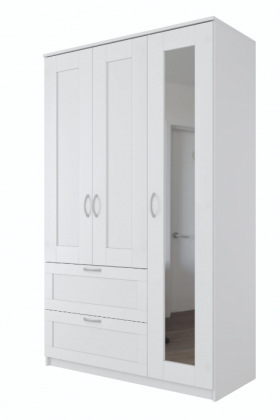 Шкаф трехдверный Сириус с зеркалом и 2 ящиками белый в Искитиме - iskitim.katalogmebeli.com | фото