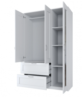 Шкаф трехдверный Сириус с зеркалом и 2 ящиками белый в Искитиме - iskitim.katalogmebeli.com | фото 3