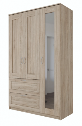 Шкаф трехдверный Сириус с зеркалом и 2 ящиками дуб сонома в Искитиме - iskitim.katalogmebeli.com | фото